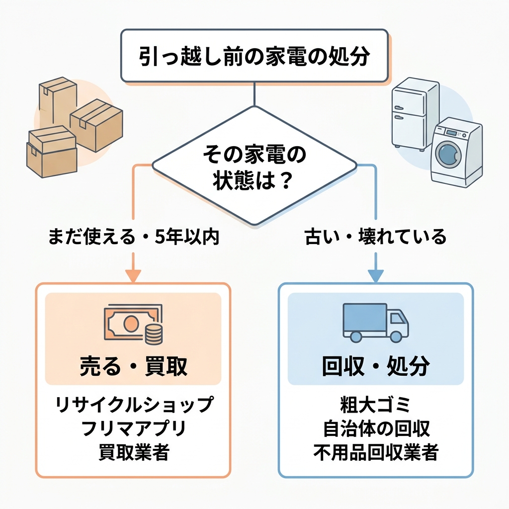 引越し前の家電処分 売るか捨てるか判断フローチャート
