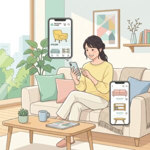CLASとsubsclifeの家具をスマホで見比べながら選ぶ日本人女性