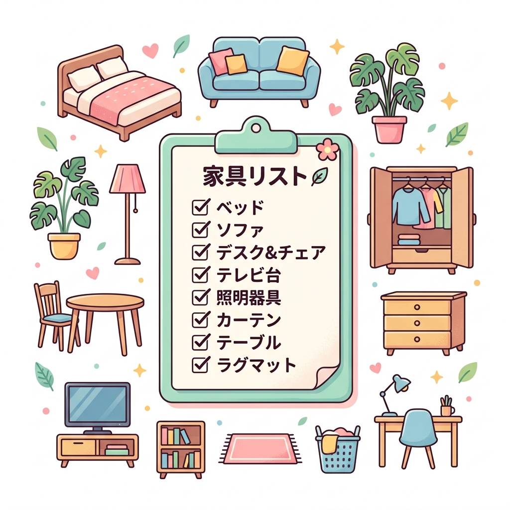 一人暮らしの家具準備優先度別チェックリスト画像