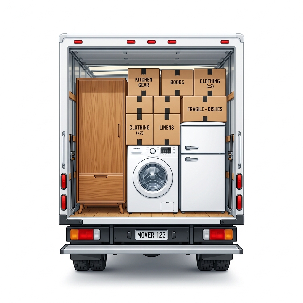 トラックの荷台に綺麗に積み込まれた家具・家電のイメージ