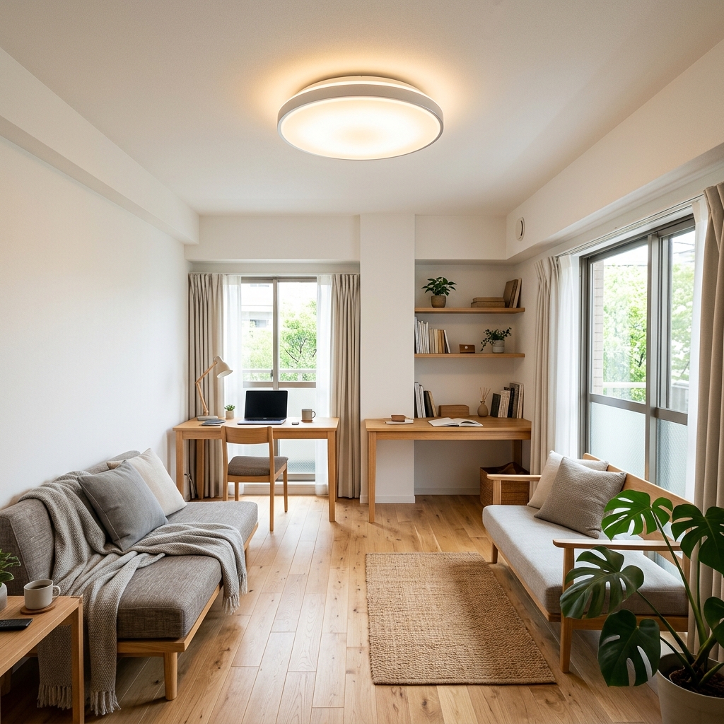 one-person living ceiling light flooring apartment