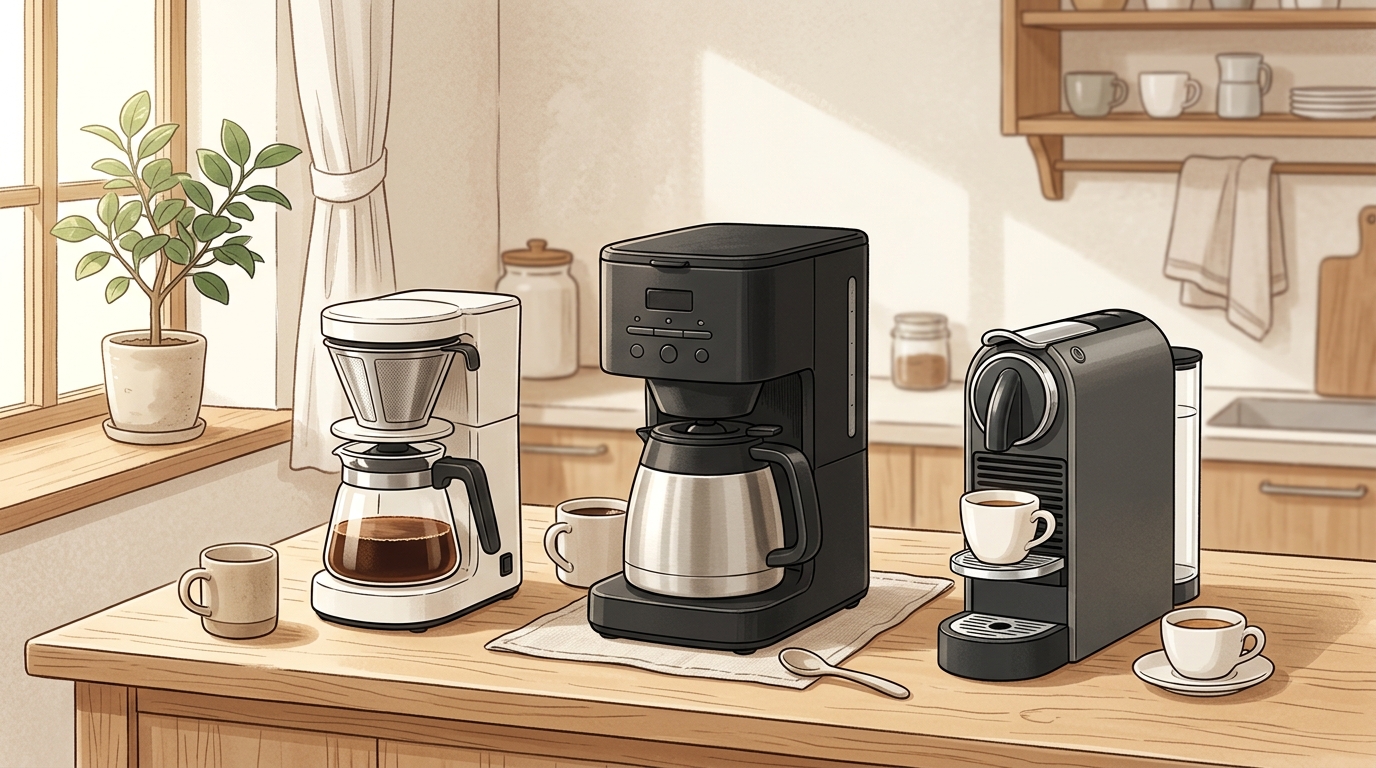 コーヒーメーカーのミル方式・種類比較図