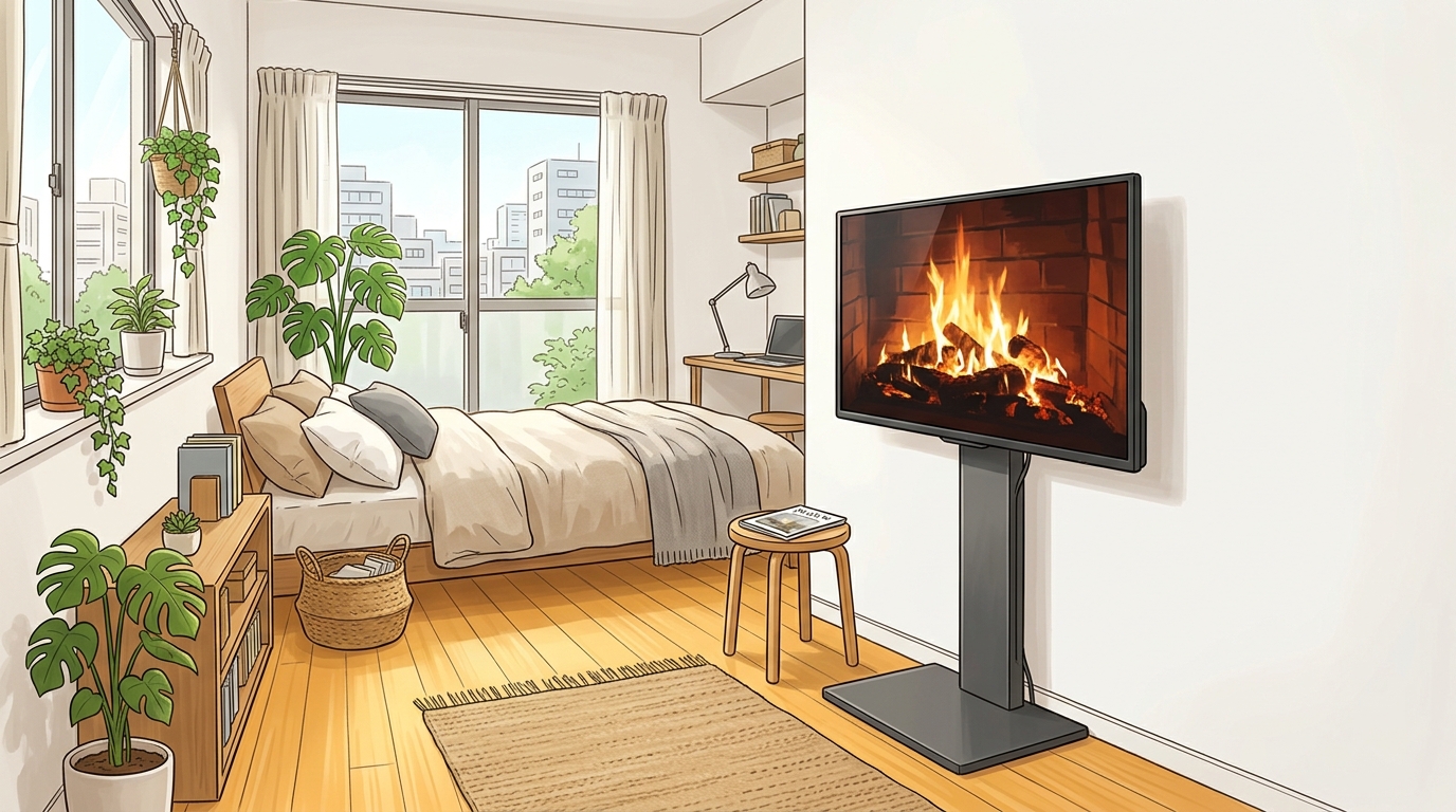 狭いワンルームでも壁寄せテレビスタンドで部屋を広くスタイリッシュに使う